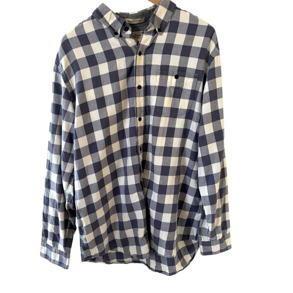LL Bean Mens Scotch Plaid Flannel Shirt Size Large Slight Fit Grey Outdoors Prep